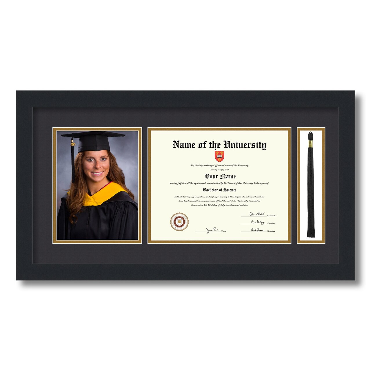 ArtToFrames 8x10 inch Diploma Frame with 6x8 Inch Image Opening and Tassel Opening - Framed with Black and Gold Mats, Comes with Regular Acrylic and Sawtooth Hanger for Wall Hanging (DIT-8x10)